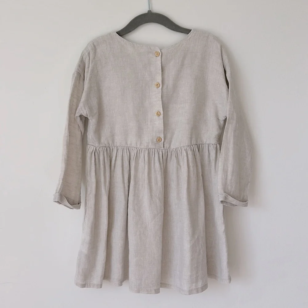 H&M Girl’s Light Beige Linen Dress Size 4T - Picture 4 of 5